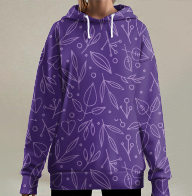 Легкие контуры листьев и ягод для универсального принта, Hoodie Long Oversize 3D