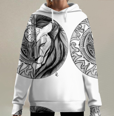 Голова льва и астрономия символ знака Лев, Hoodie Long Oversize 3D