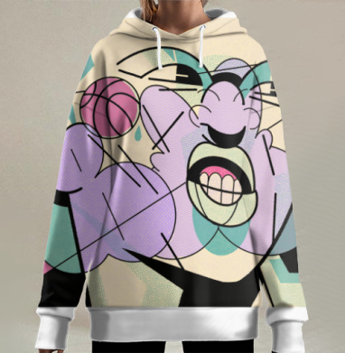 Абстрактное лицо с гримасой агрессии кубизм поп арт, Hoodie Long Oversize 3D