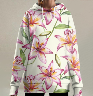 Акварельное изображение лилий — свежесть и утонченность, Hoodie Long Oversize 3D