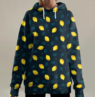 Лимоны на синем фоне, Hoodie Long Oversize 3D
