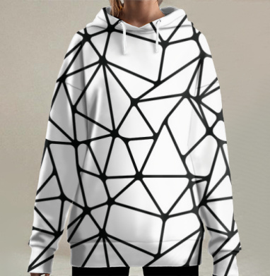 Черно белая абстракция переплетение линий на футболке, Hoodie Long Oversize 3D