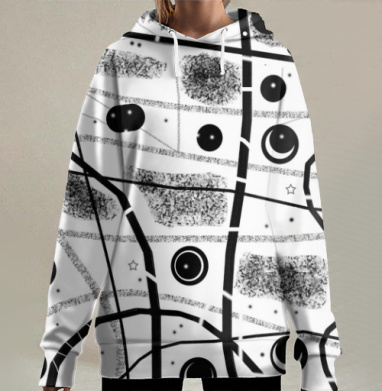 Абстрактная черно-белая геометрическая композиция, Hoodie Long Oversize 3D