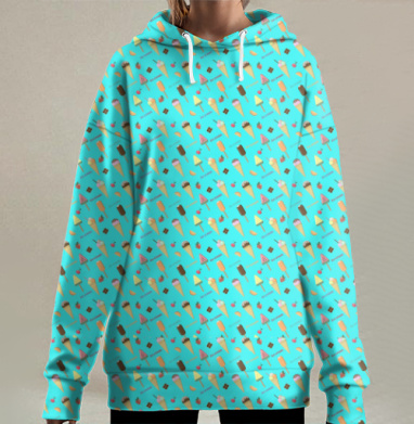 Яркие мороженое голодный летний праздник, Hoodie Long Oversize 3D