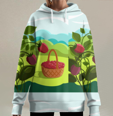 Ягодный урожай лета сочные красные ягоды, Hoodie Long Oversize 3D