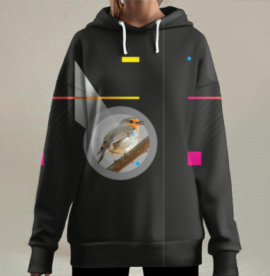 Птица поет геометрия абстракция птица поет геометрия абстракция, Hoodie Long Oversize 3D