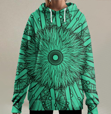 Абстрактный цветок гармонии природы и технологий, Hoodie Long Oversize 3D