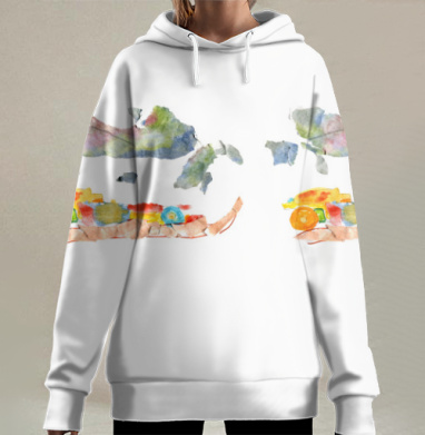 Яркая гоночная машина на дороге в акварельном стиле, Hoodie Long Oversize 3D