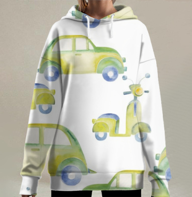 Машинки, Hoodie Long Oversize 3D