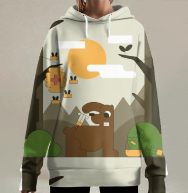 Медведь и мед, Hoodie Long Oversize 3D