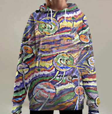 Динамическое абстрактное искусство молекул и атомов, Hoodie Long Oversize 3D