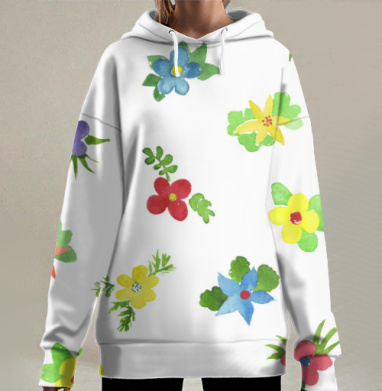Милые акварельные цветочки, Hoodie Long Oversize 3D
