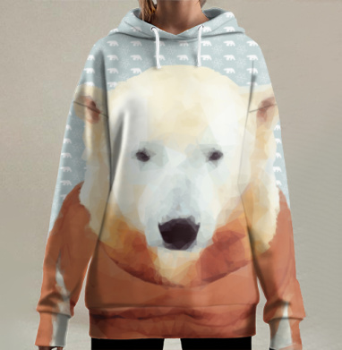 Мишка в шарфике, Hoodie Long Oversize 3D