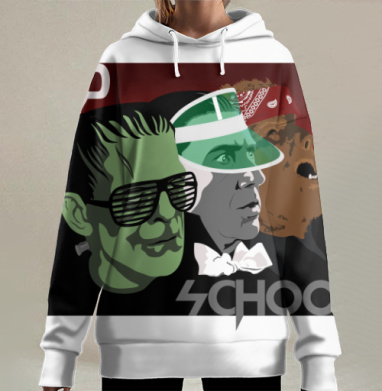 Три персонажа олдскул драйв ретро стиль, Hoodie Long Oversize 3D