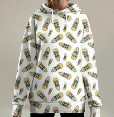 Текстиль с принтом кукурузных початков в винтажном стиле, Hoodie Long Oversize 3D
