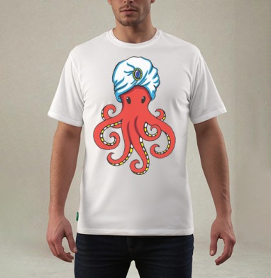 Mystic Octopus / Мистический Осьминог в тюрбане как восточного мудреца мистика, Футболка мужская REGULAR белая