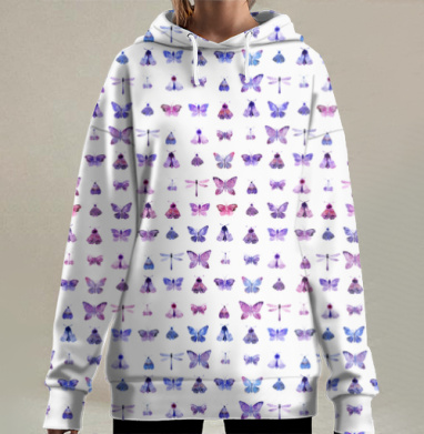 Мотыльки и бабочки, Hoodie Long Oversize 3D