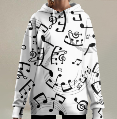 Музыкальные ноты, Hoodie Long Oversize 3D