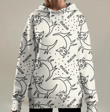 Коты Мяу Акцент Веселья Мяу, Hoodie Long Oversize 3D