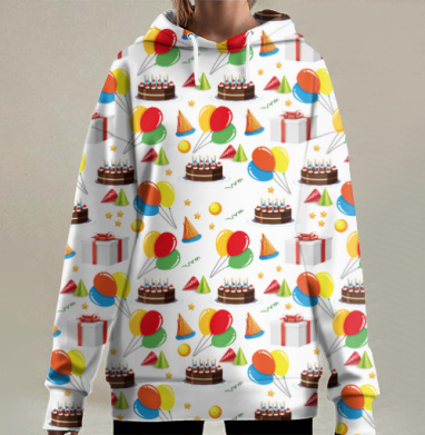 Яркие шары торт подарки для праздника, Hoodie Long Oversize 3D