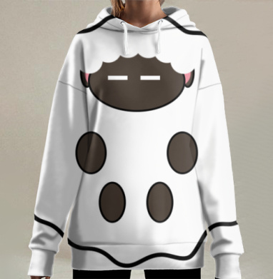 Настороженная овечка в белом окружении овечка в белом окружении, Hoodie Long Oversize 3D