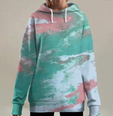 Нежные волны зеленого кораллового движения абстракция, Hoodie Long Oversize 3D