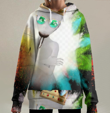 Король с солнечными очками и ярким фоном взрыв красок, Hoodie Long Oversize 3D