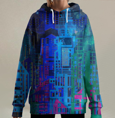 Футуристическое наблюдение за звездами в мегаполисе, Hoodie Long Oversize 3D