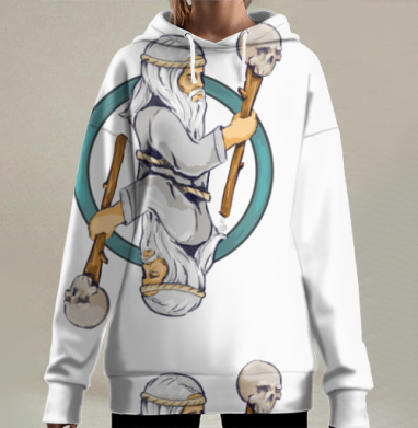 Старец с посохом и черепом магическая карточная игра, Hoodie Long Oversize 3D