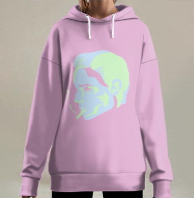 Мужской портрет с курением в пастельном стиле, Hoodie Long Oversize 3D