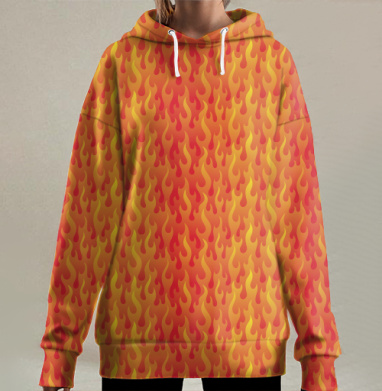 Динамичный узор пламени в ярких огненных тонах, Hoodie Long Oversize 3D