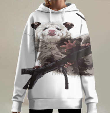 Опоссум на ветке пушистая жопа, Hoodie Long Oversize 3D
