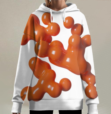 Яркий оранжевый гель с плавными формами на сером фоне, Hoodie Long Oversize 3D
