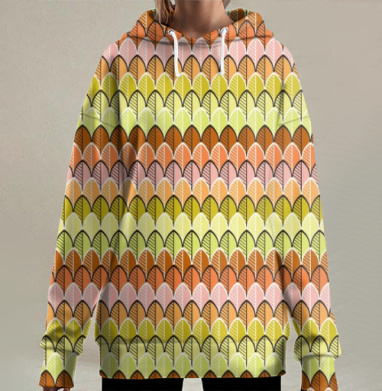 Яркий абстрактный узор из стилизованных листьев, Hoodie Long Oversize 3D