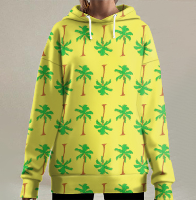Тропический узор с пальмами для летнего настроения, Hoodie Long Oversize 3D