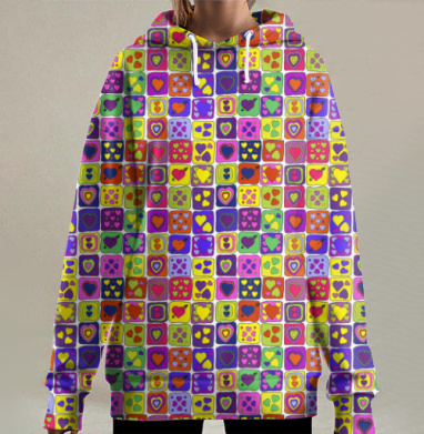 Паттерн с сердечками, Hoodie Long Oversize 3D