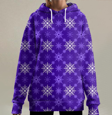 Узор снежинок: зимняя гармония и уют, Hoodie Long Oversize 3D