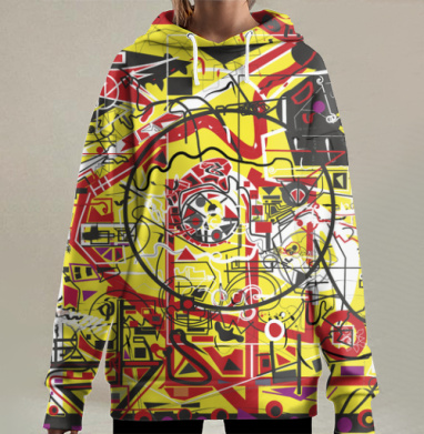 Абстрактное столкновение линий и форм, Hoodie Long Oversize 3D