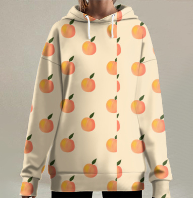 Летний свежий оргазмический паттерн с сочными персиками, Hoodie Long Oversize 3D