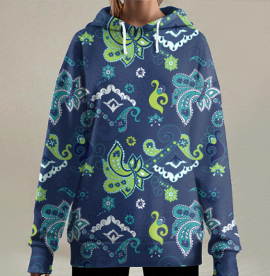 Пейсли восточные огурцы, Hoodie Long Oversize 3D
