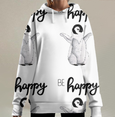 Пингвинёнок счастлив поднимает крылья вместе, Hoodie Long Oversize 3D