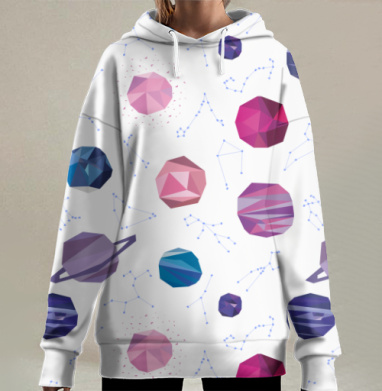 Планеты и созвездия полигональные, Hoodie Long Oversize 3D
