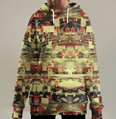Борьба хаоса с симметрией и мордочка кота в очках, Hoodie Long Oversize 3D