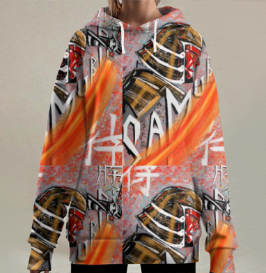 Самурай с Огненным Катана Могучая Сила, Hoodie Long Oversize 3D