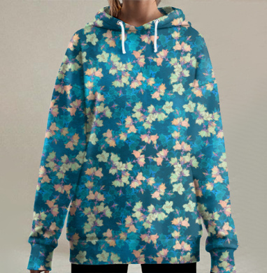 Поле колокольчиков. Паттерн, Hoodie Long Oversize 3D