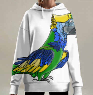 Яркий экзотический попугай с акцентом на его выразительный взгляд, Hoodie Long Oversize 3D