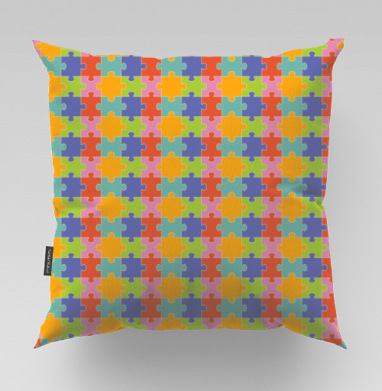 Бесконечная яркая мозаика из элементов Puzzle Pattern Узор пазлов, Подушка велюр плюшевая 45х45