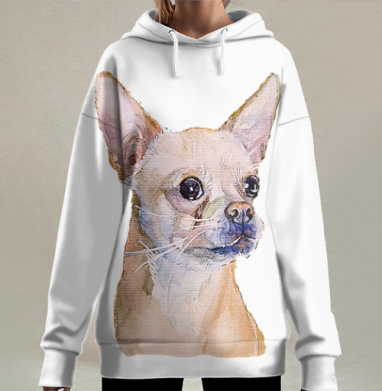 Портрет маленького чихуахуа с иронией Рэмбо, Hoodie Long Oversize 3D