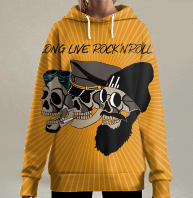 Черепа рокеров Курение свобода рок-н-ролл, Hoodie Long Oversize 3D