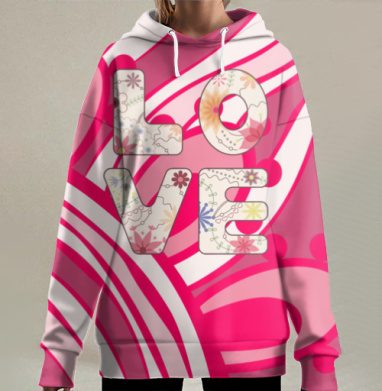 Розовая абстракция, Hoodie Long Oversize 3D